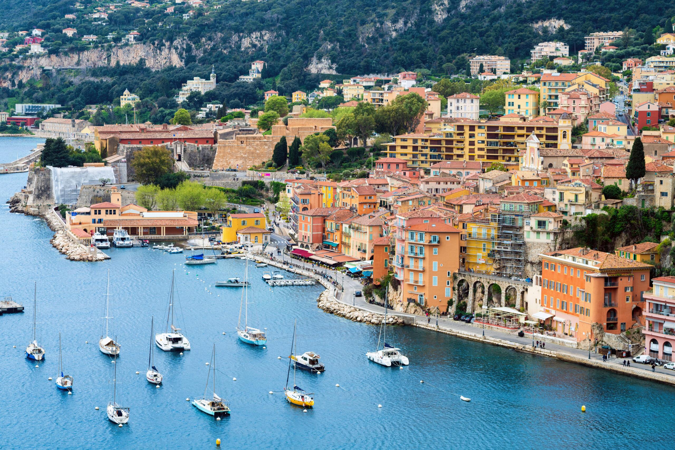 Villefranche sur Mer, France. aerial sea view. Idyllic village a